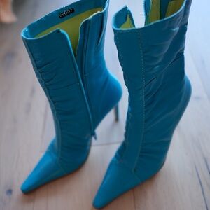 Vintage 90s BRONX Leather Booties – Turquoise Blue – Made in Brazil